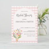 シンプルジンガムピンクフローラブライダルシャワー 招待状 (スタンド正面)