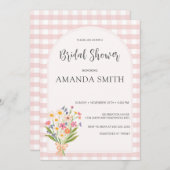 シンプルジンガムピンクフローラブライダルシャワー 招待状 (正面/裏面)