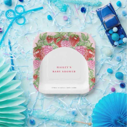 シンプルスイートストロベリーアーチベビーシャワー ペーパープレート (パーティー)