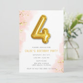 シンプルスイートピンク4thバースデーバルーンパーティー 招待状 (スタンド正面)