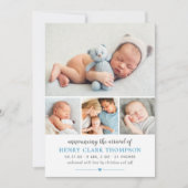 シンプルスイートブルー男の赤ちゃんフォトコラージュ誕生 案内状 (正面)