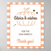 シンプルスウィートカボチャ赤ちゃんシャワーアドバイスとウィッシュ ポスター (正面)