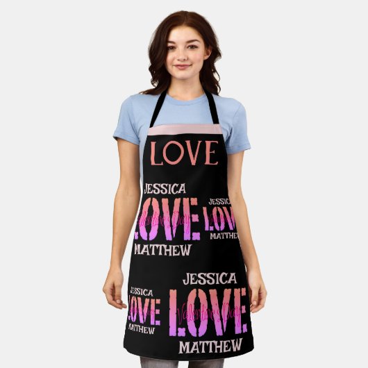シンプルスウィートロマンチックラブカップルのバレンティンギフト エプロン (着用した状態)