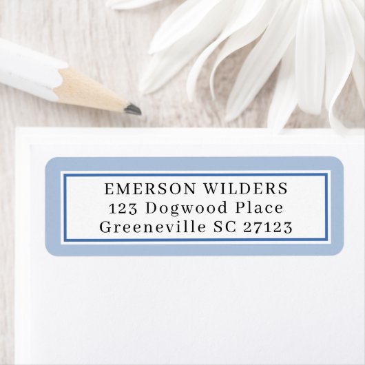 シンプルスカイブルーとホワイト差出人住所ラベル ラベル (インサイチュ)