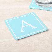 シンプルスカイブルーモノグラム スクエアペーパーコースター (アングル)