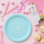 シンプルスカイブルーモノグラム ペーパープレート (パーティー)