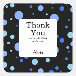 シンプルスカイブルー水玉模様ブラックサンキュー スクエアシール