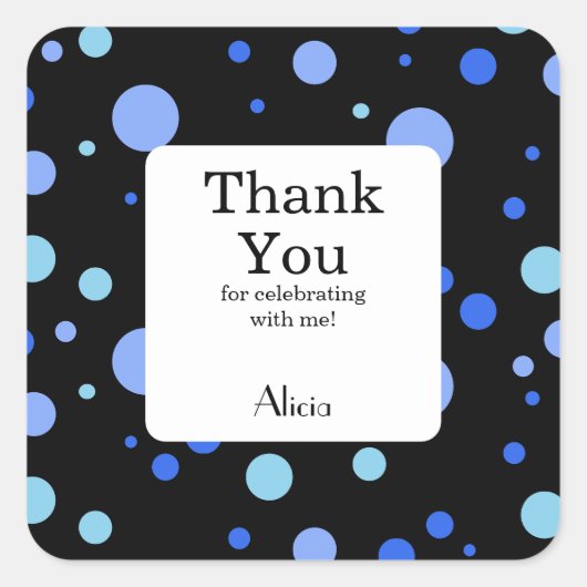 シンプルスカイブルー水玉模様ブラックサンキュー スクエアシール (正面)