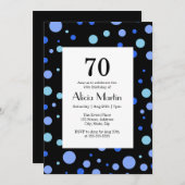 シンプルスカイブルー水玉模様ブラック70誕生日 招待状 (正面/裏面)