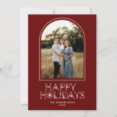 シンプルスカンジアーチフォトハッピーホリデイズレッド シーズンカード (正面)