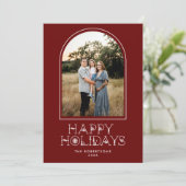 シンプルスカンジアーチフォトハッピーホリデイズレッド シーズンカード (スタンド正面)