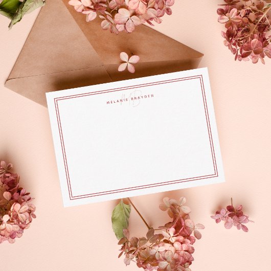 シンプルスカーレットミニマリストモノグラム縁ど2 ノートカード