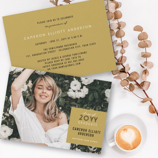 シンプルスクウェア・ミニマル写真卒業パーティー 招待状