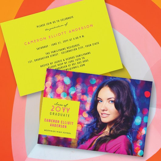 シンプルスクウェア・ミニマル写真卒業パーティー 招待状