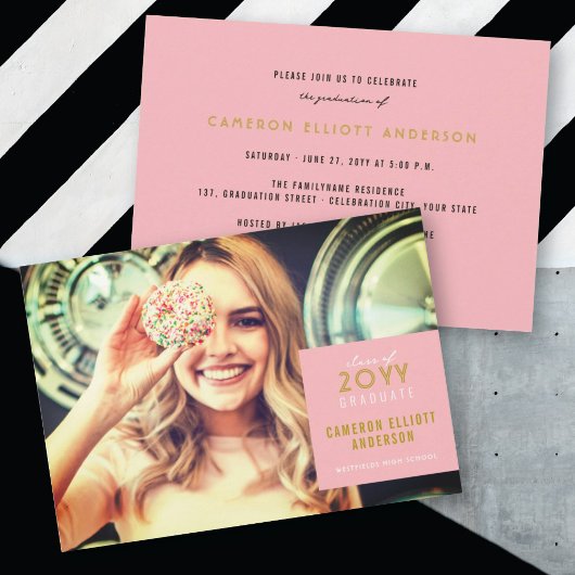 シンプルスクウェア・ミニマル写真卒業パーティー 招待状