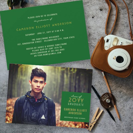 シンプルスクウェア・ミニマル写真卒業パーティー 招待状