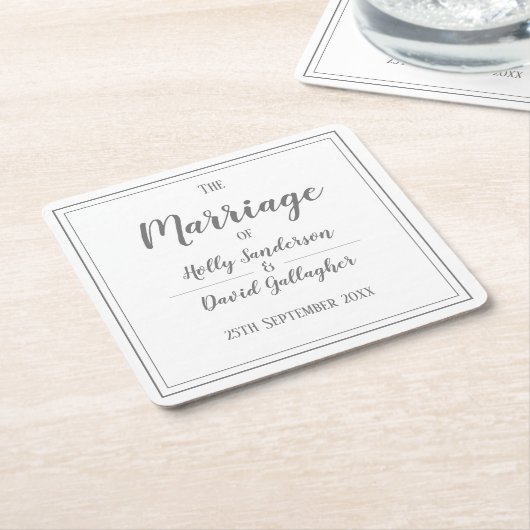 シンプルスクエアグレイ&ホワイトデザイン スクエアペーパーコースター (アングル)