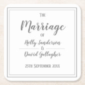 シンプルスクエアグレイ&ホワイトデザイン スクエアペーパーコースター (正面)