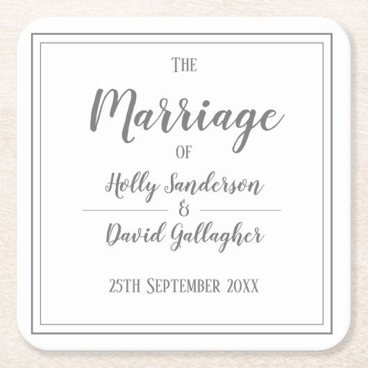 シンプルスクエアグレイ&ホワイトデザイン スクエアペーパーコースター (正面)