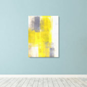 'シンプルスクエア'グレーとイエロー抽象芸術アート キャンバスプリント (インサイチュ (ウッドフロア))
