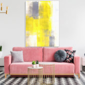 'シンプルスクエア'グレーとイエロー抽象芸術アート キャンバスプリント (インサイチュ (リビング))