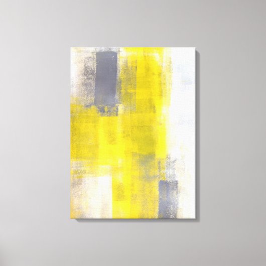 'シンプルスクエア'グレーとイエロー抽象芸術アート キャンバスプリント (正面)