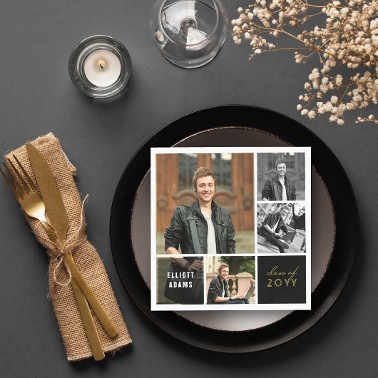 シンプルスクエアブロック4写真モダン卒業パーティー スタンダードカクテルナプキン