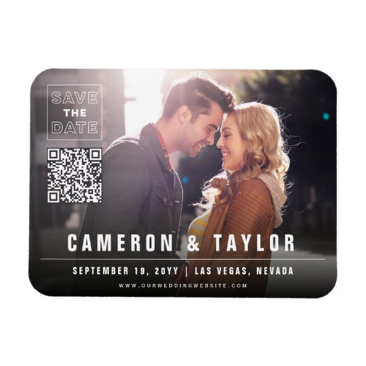 シンプルスクエアモダンボックス写真シック日付を保存 マグネット (横)