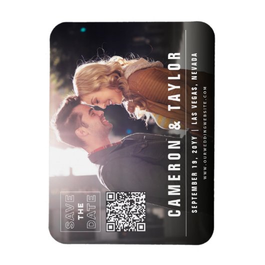 シンプルスクエアモダンボックス写真シック日付を保存 マグネット (縦)