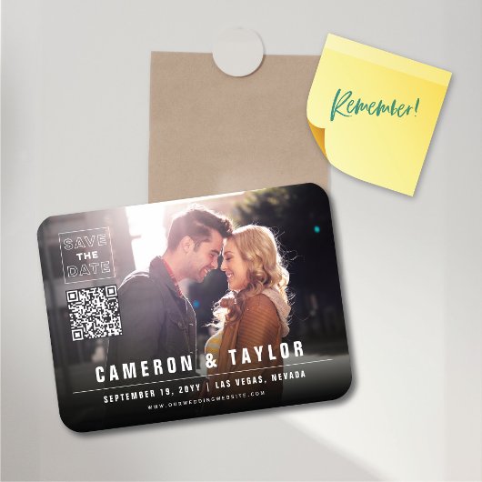 シンプルスクエアモダンボックス写真シック日付を保存 マグネット