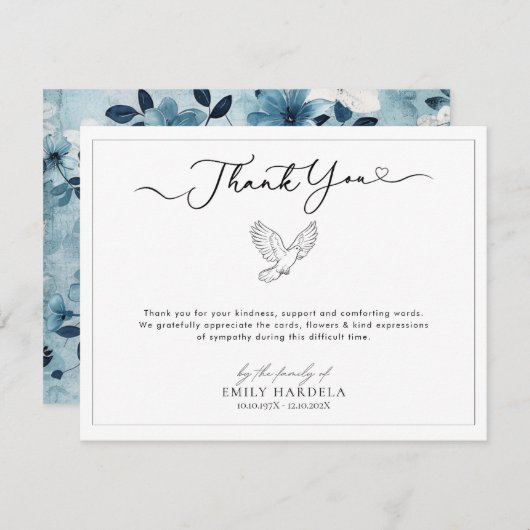 シンプルスクライフト鳩の葬儀サンキューカード サンキューカード (正面/裏面)