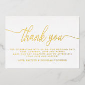 シンプルスクリッ結婚トありがとうご実在ざう 箔招待状 (正面)