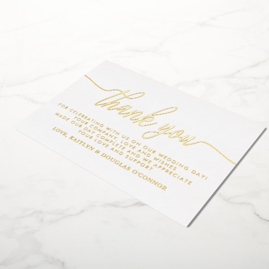 シンプルスクリッ結婚トありがとうご実在ざう 箔招待状 (回転した状態)