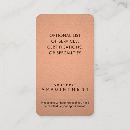 シンプルスクリフェイクプト銅箔エレガント垂直 予約カード (裏面)