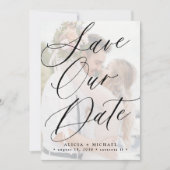 シンプルスクリプエレガントトのフォトオーバーレイ結婚の セーブザデート (正面)