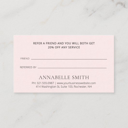 シンプルスクリプエレガントト最小モダン赤面ピンク 紹介カード (裏面)