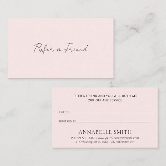 シンプルスクリプエレガントト最小モダン赤面ピンク 紹介カード (正面/裏面)