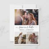 シンプルスクリプエレガントト3枚フォトコラージュ結婚ズ セーブザデート (正面)