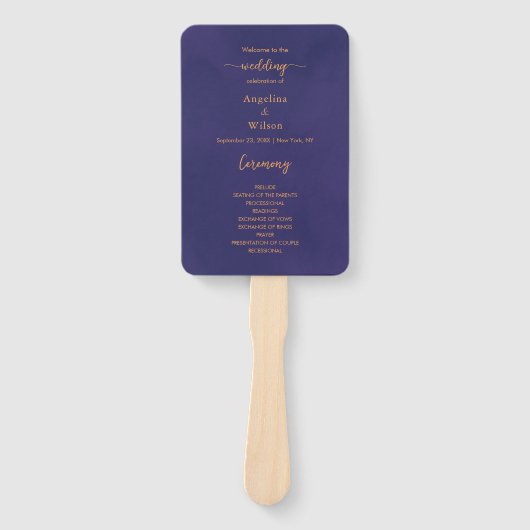 シンプルスクリプエレガント金ゴールド結婚式 プログラム ハンドファン (正面)