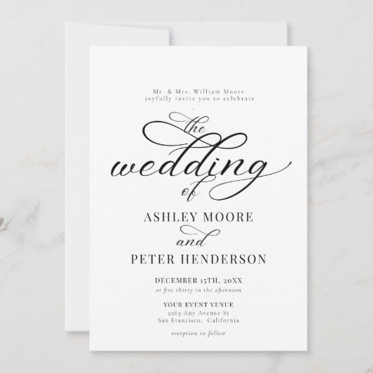 シンプルスクリプクラシックト結婚Minimalist 招待状 (正面)