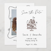 シンプルスクリプトの手のスケッチ結婚式の日付を保存 セーブザデート (正面/裏面)
