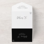 シンプルスクリプトの黒と白の結婚式 オールインワン招待状 (外側)