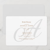 シンプルスクリプトイニシャルモダンブライダルシャワー 招待状 (正面/裏面)