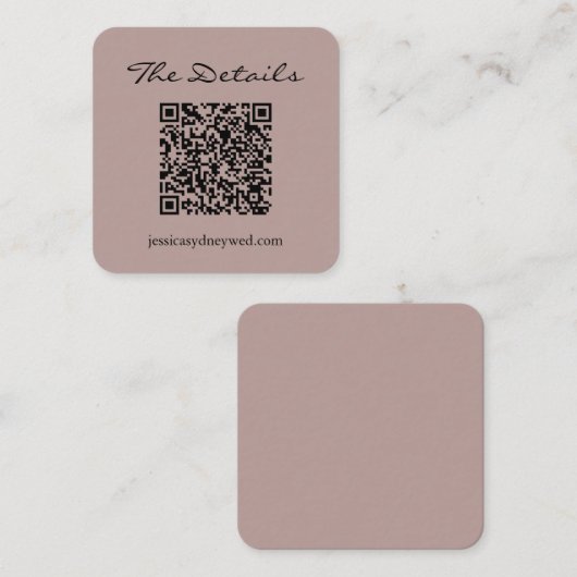 シンプルスクリプトウェディングRSVP詳細QRコードメイブ エンクロージャーカード (正面/裏面)