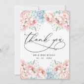 シンプルスクリプトエレガント赤面フローラ結婚の サンキューカード (正面)