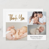 シンプルスクリプトカスタムベビーの写真誕生の状態 サンキューカード (正面/裏面)