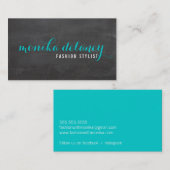 シンプルスクリプトスタイリッシュトレンディー黒板ターコイズ 名刺 (正面/裏面)