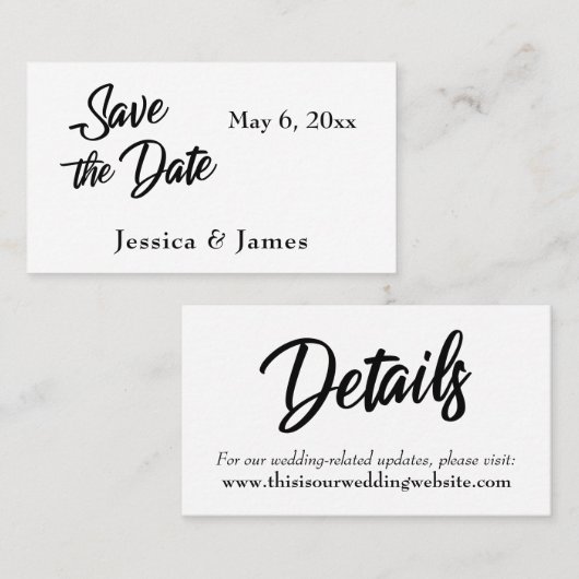 シンプルスクリプトタイポグラフィ日付カードの保存 名刺 (正面/裏面)