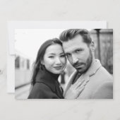 シンプルスクリプトハート黒の白い写真結婚の セーブザデート (裏面)
