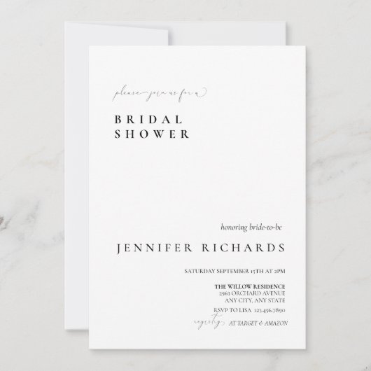 シンプルスクリプトブライダルシャワー 招待状 (正面)